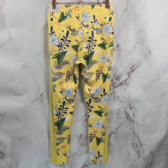 Zyia Leggings Women 6 8 Yellow Crop Floral High Rise Mesh Reflective Light N - Picture 6 of 13